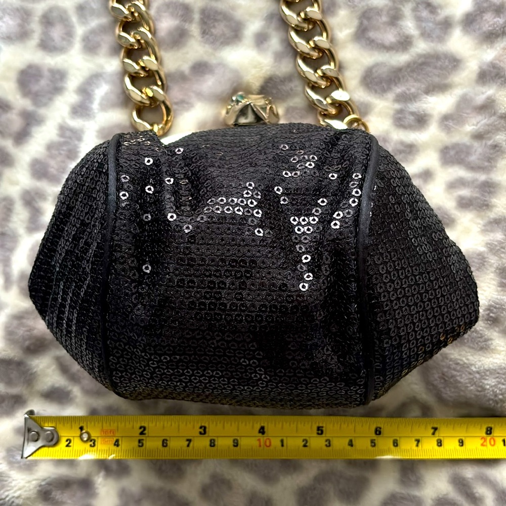 Betsey Johnson petite sequined bag w/ gold link handle. 7”W x 6”H x 3”D - Picture 8 of 9